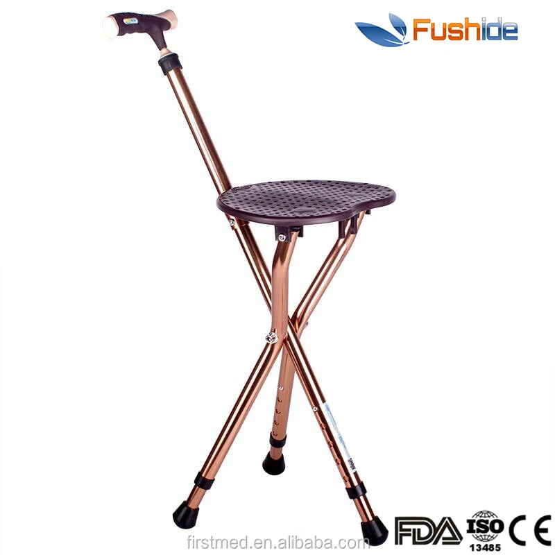 Elderly Disabled Aluminum Folding Stooling Walking Stick Cane Seat Cane