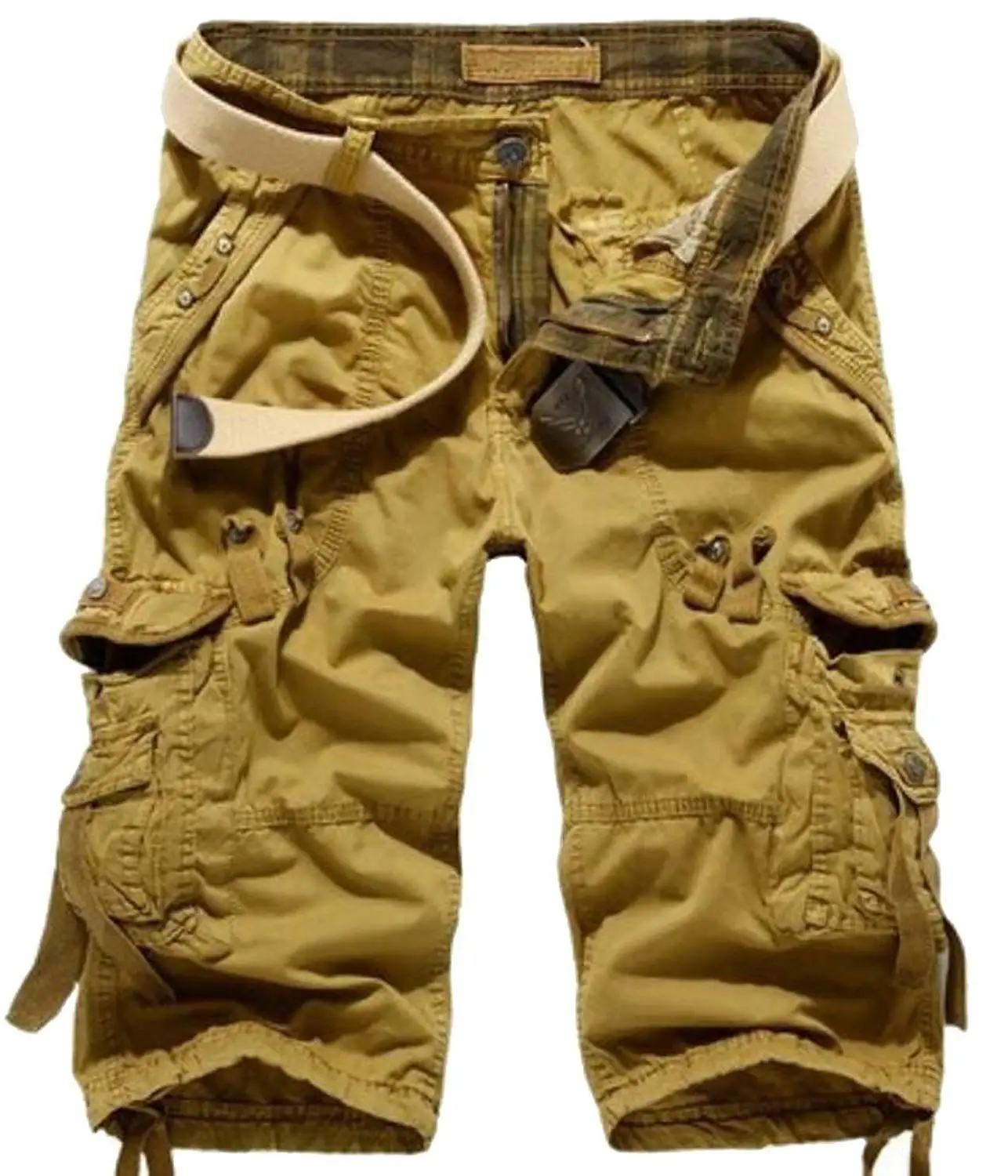 yoyorule Casual Pants Mens Summer Outdoors Casual Loose Multiple-Pocket Cotton Overalls Shorts Pants