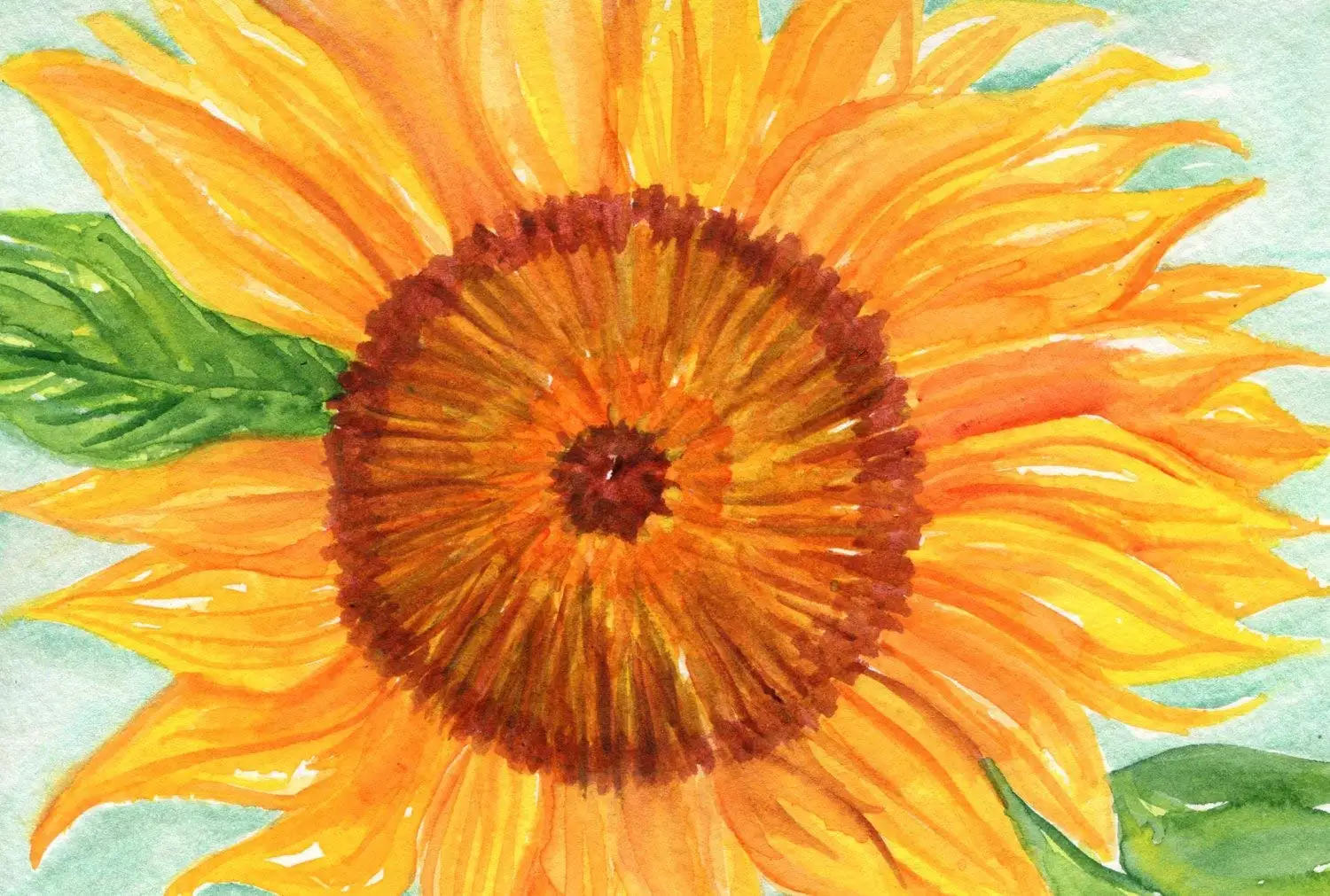 Sunflower Watercolor Painting Original on blue, Flower Painting, Small Flower Floral Wall Art, 5 x 7 NOT A PRINT, hand painted