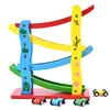 Children wooden play gliding slot track rail ramp racing car tower set toy for kids
