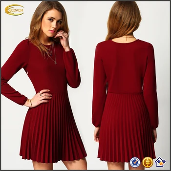 burgundy pleated dress