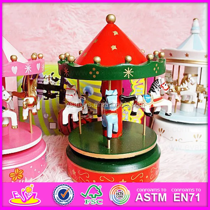 Wooden Christmas Wind Up Carousel Music Box,Christmas Decoration Wooden ...