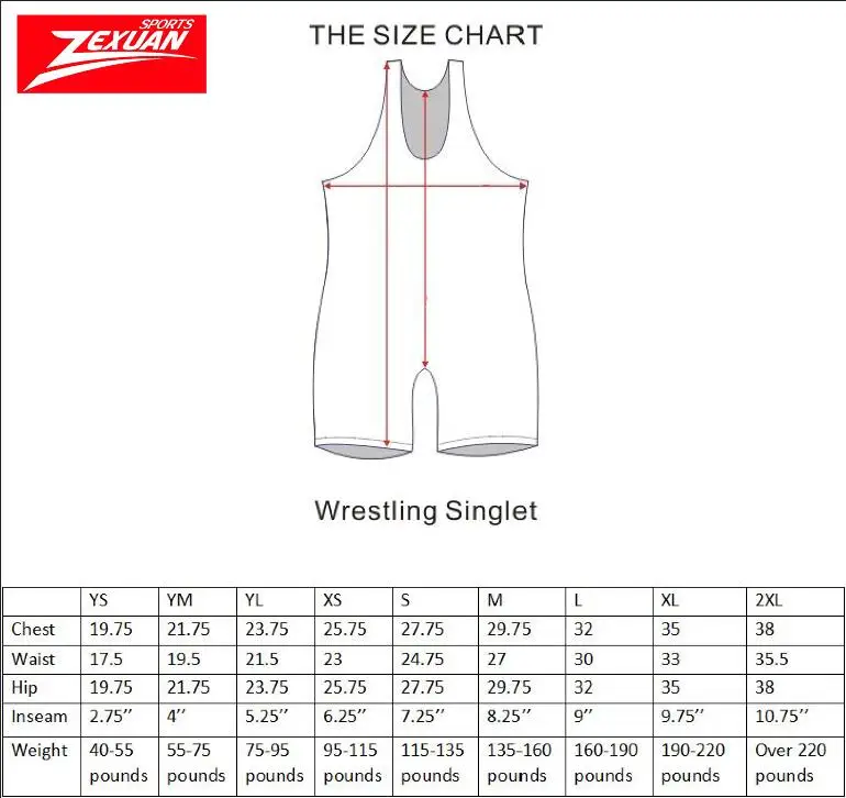 Matman Wrestling Singlet Size Chart