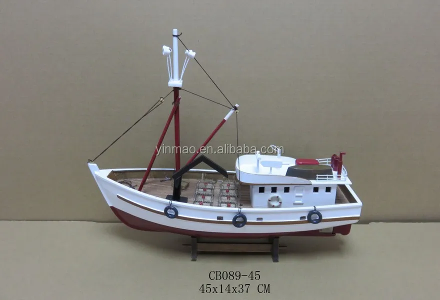 Wooden Shrimp Ship Model,White/red 