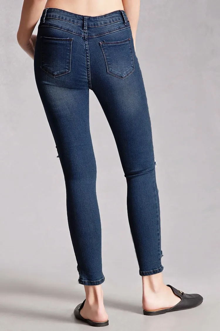 Royal Wolf Denim Jeans Manufacturer Dark Blue Selvedge 1 Cut Cutout Hem Distressed Skinny Jeans