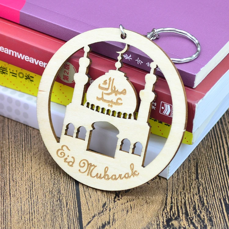 Islamic arabic wooden laser cut custom eid mubarak wooden tags