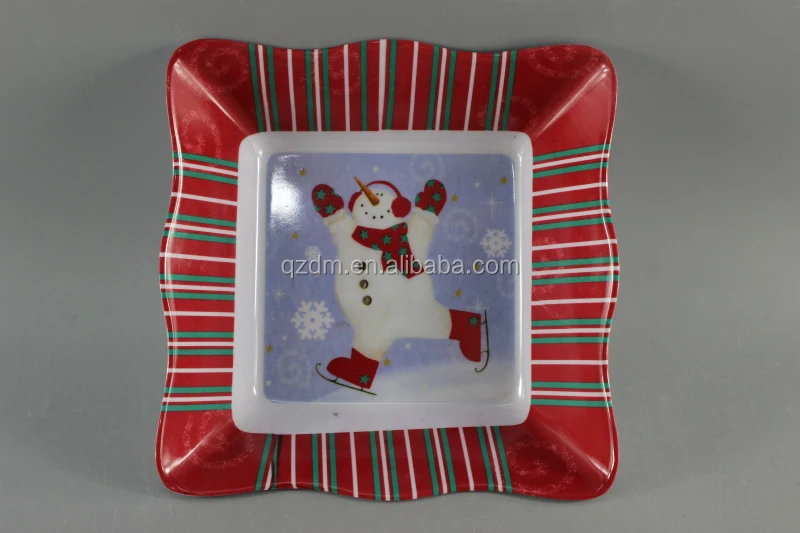 Plastic Christmas Fruit Plate, Melamine Food Plate Snowman Print
