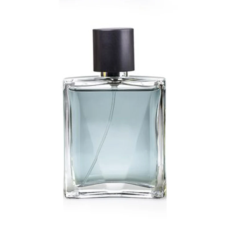 Black square cut perfume glass bottle 100ml with black cap