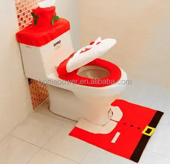 Christmas Bathroom Decoration Happy Santa Toilet Seat Cover And Rug Set