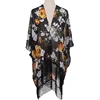 Wholesale woman summer floral printed black open female kimono material