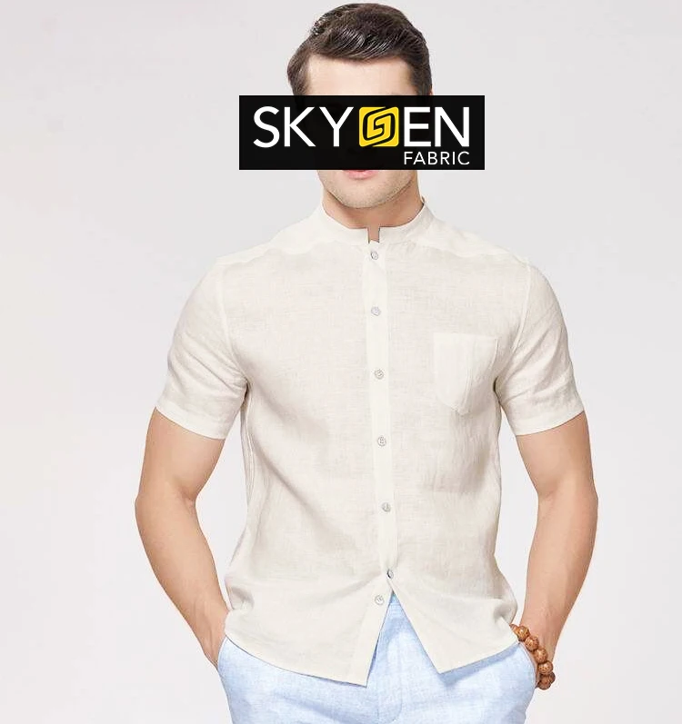 Skygen shirts cloth plain dyed soft woven solid color wholesale french irish italian 100% pure linen fabric for clothes