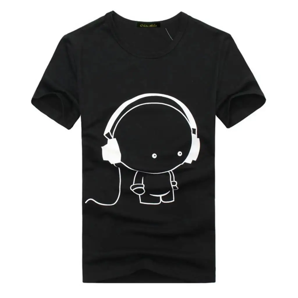 Mens T Shirts Fashion 2015 Headset Cartoon Printed Casual T Shirt Men Brand T shirt Marcelo