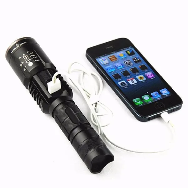 Zoom Rechargeable USB Power Bank Flashlight Torch with XM-L2 T6 LED