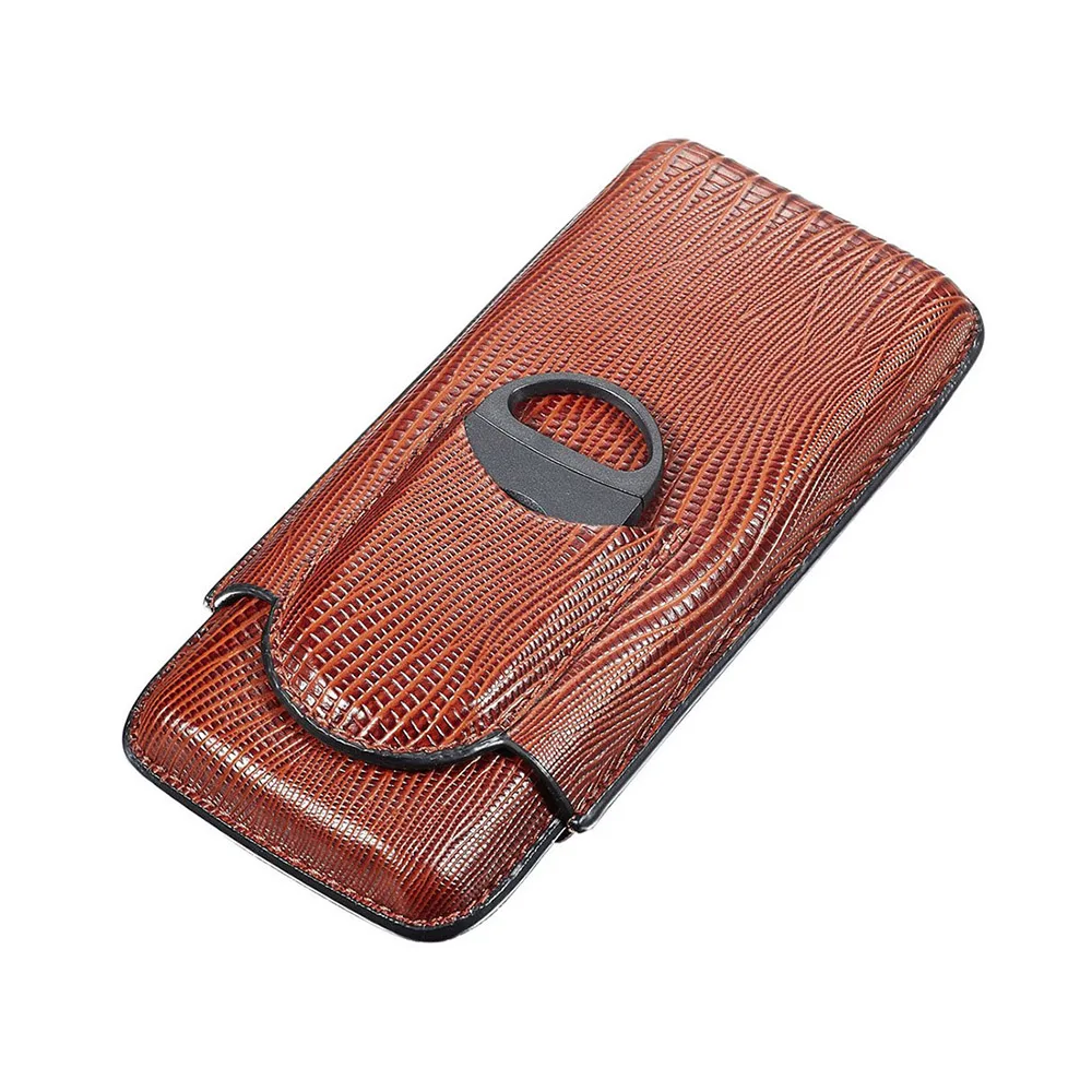 Wholesale Luxury Leather Travel Cigar Finger Case Box With Cutter For 3