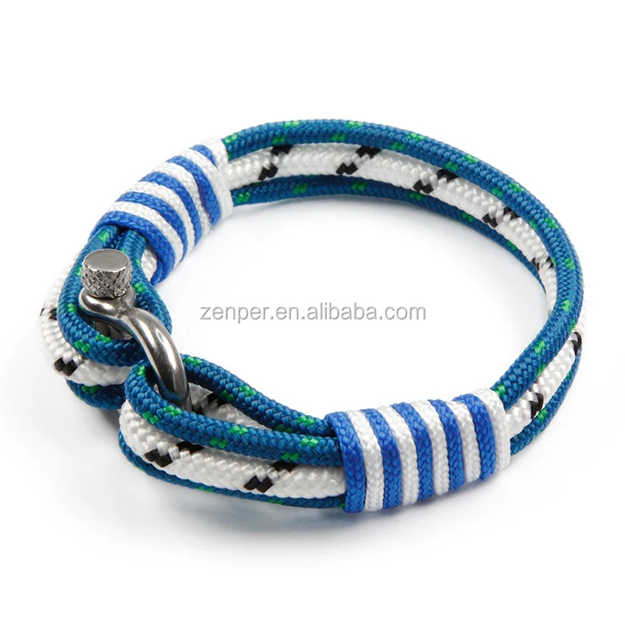 Mens Nautical Braided Rope Bracelet Elastic Stainless Steel Bracelet