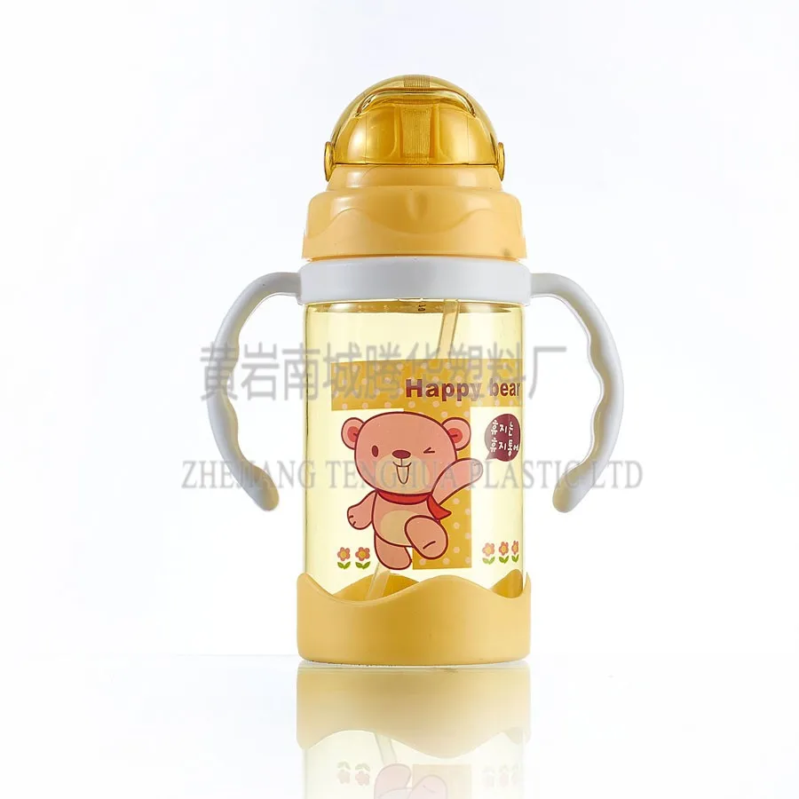 eco-friendly easy drinking plastic baby feeding bottle with handle