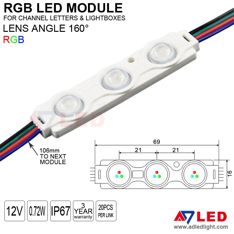 wholesale 20pcs per string sequential grb 3 chips 5050 led smd module for light box signage
