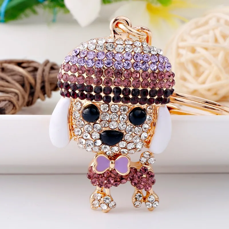 时尚光豪华可爱钻石动物钥匙扣玩具合金狗钥匙扣