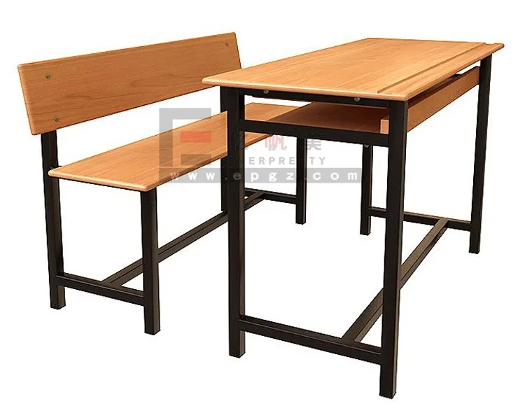 School Furniture Type Metal Frame Double Student Desk With Chair