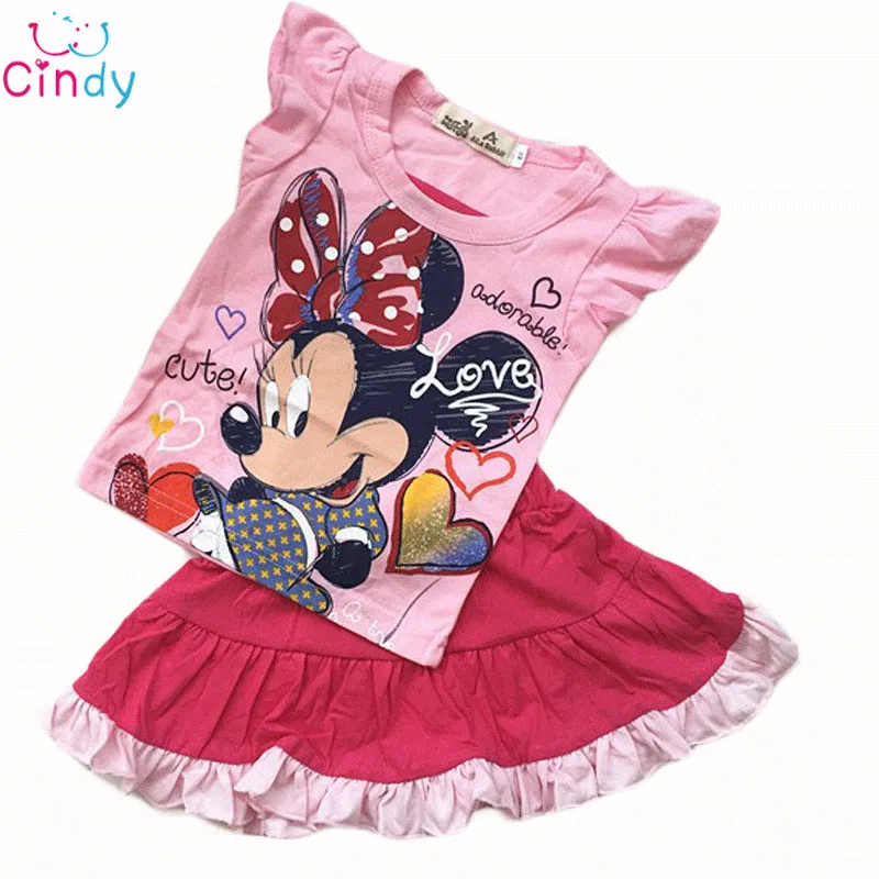 Minnie cartoon girls clothes suit leisure set T shirt skirt suit summer fashion kids clothes Free