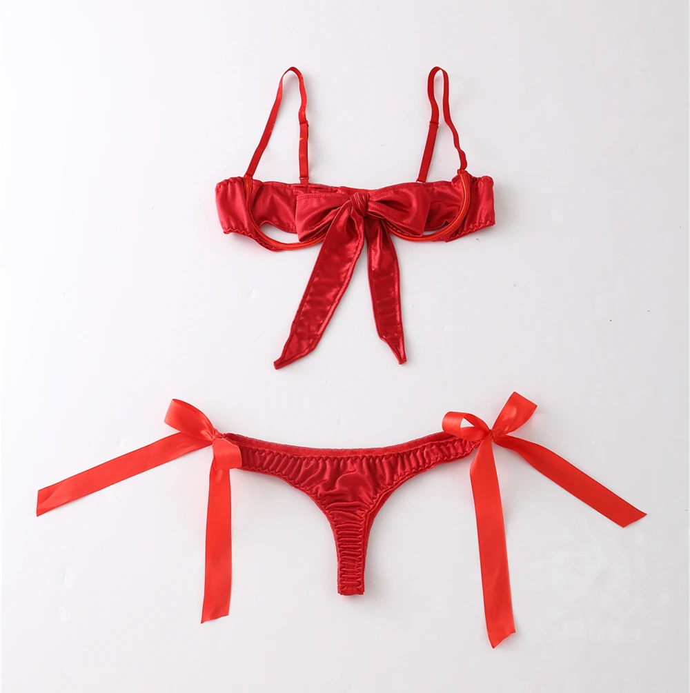 Seductive Ladies Transparent Bowknot Three Point Nude Women Sexy ...