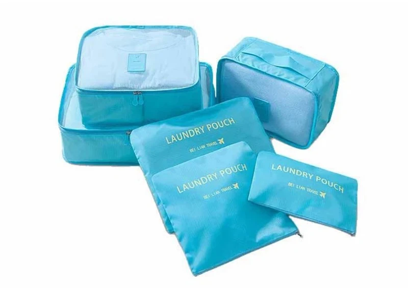 Wholesale Navy Travel Luggage clothing organizer laundry pouch set waterproof packing cubes 6pcs