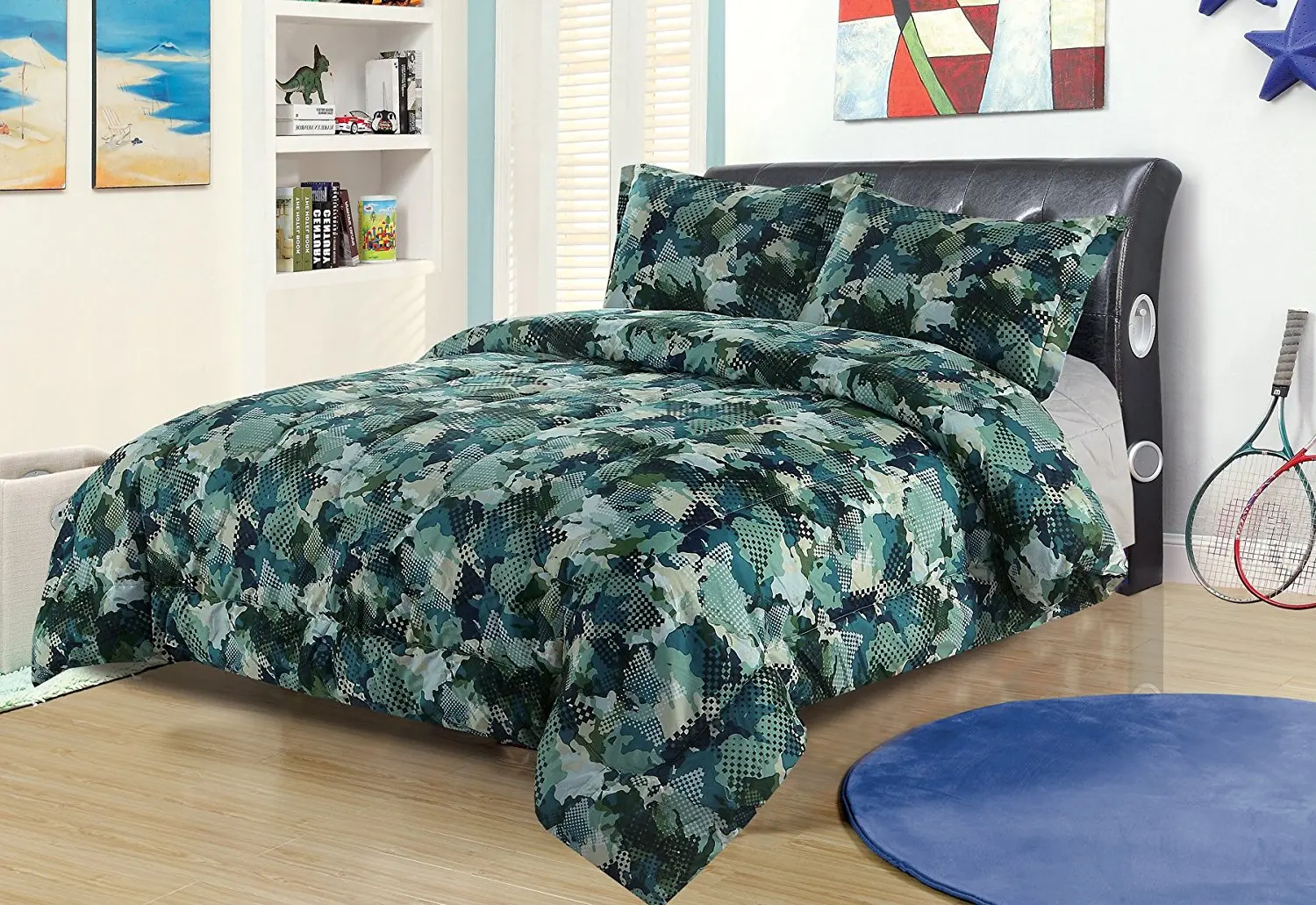 Twin Camo Boys Bedding Comforter Bed Set Blue Green Army Hunting Camouflage