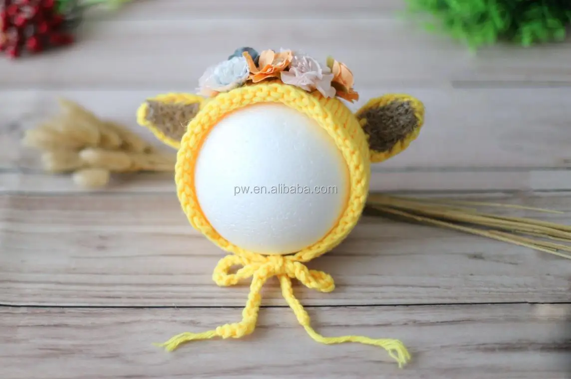 Newborn baby flower bonnet hat Handmade knitted baby girl boy hat photography props Photo props