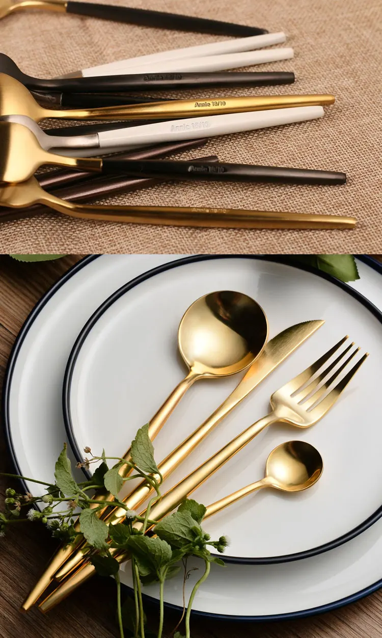Chinese Luxury Vintage Copper Buffet Cutlery Set Gold Plated Stainless