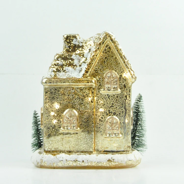 New Design House Shaped Christmas Ornament Gold Mercury Glass Christmas House manufacture