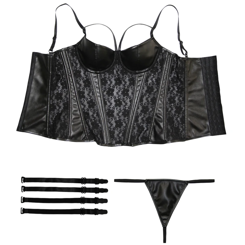 HKRXEC Lace Panel Corset Bustier Top with Straps