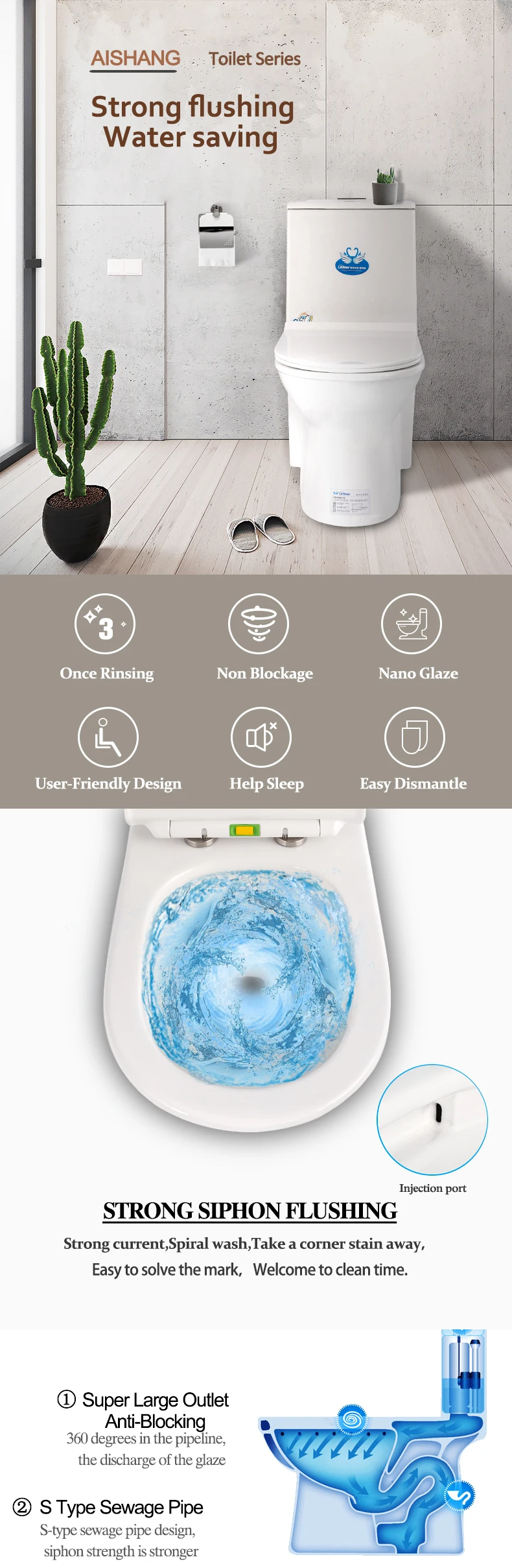 high cost-effective antibacterial super-swirling one piece toilet
