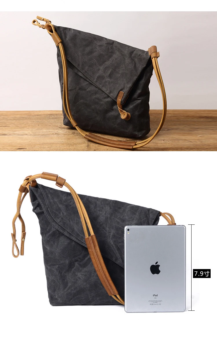 Water proof vintage waxed canvas leather trim leisure ladies brand crossbody shopping shoulder hand bag handbag for women