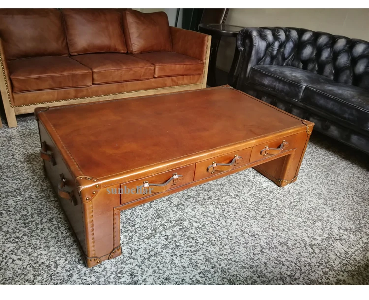 Luxury Vintage Trunk Coffee Table 100genuine Leather Antique Chests