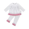 Boutique icing clothing set long sleeve Frilly Blouse lace Top and pink ruffle pants Soft cute set