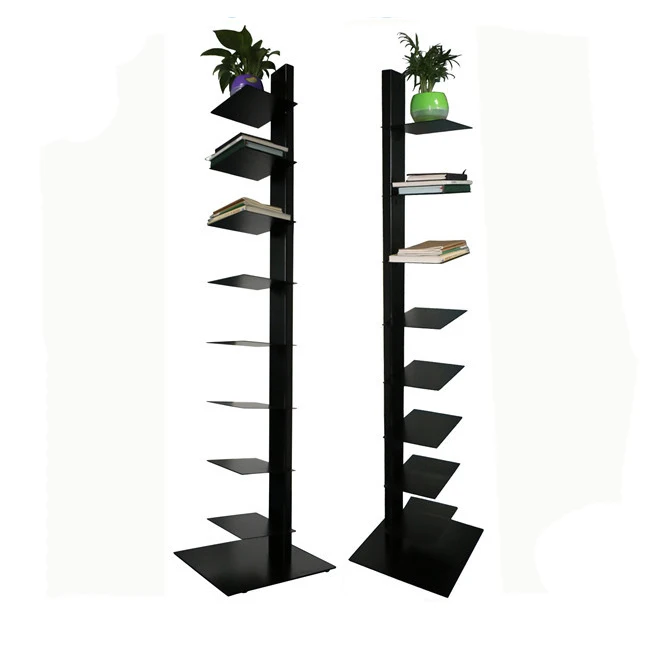 Black 8tiers Floorstanding Metal Vertical Book Shelf Stand Display