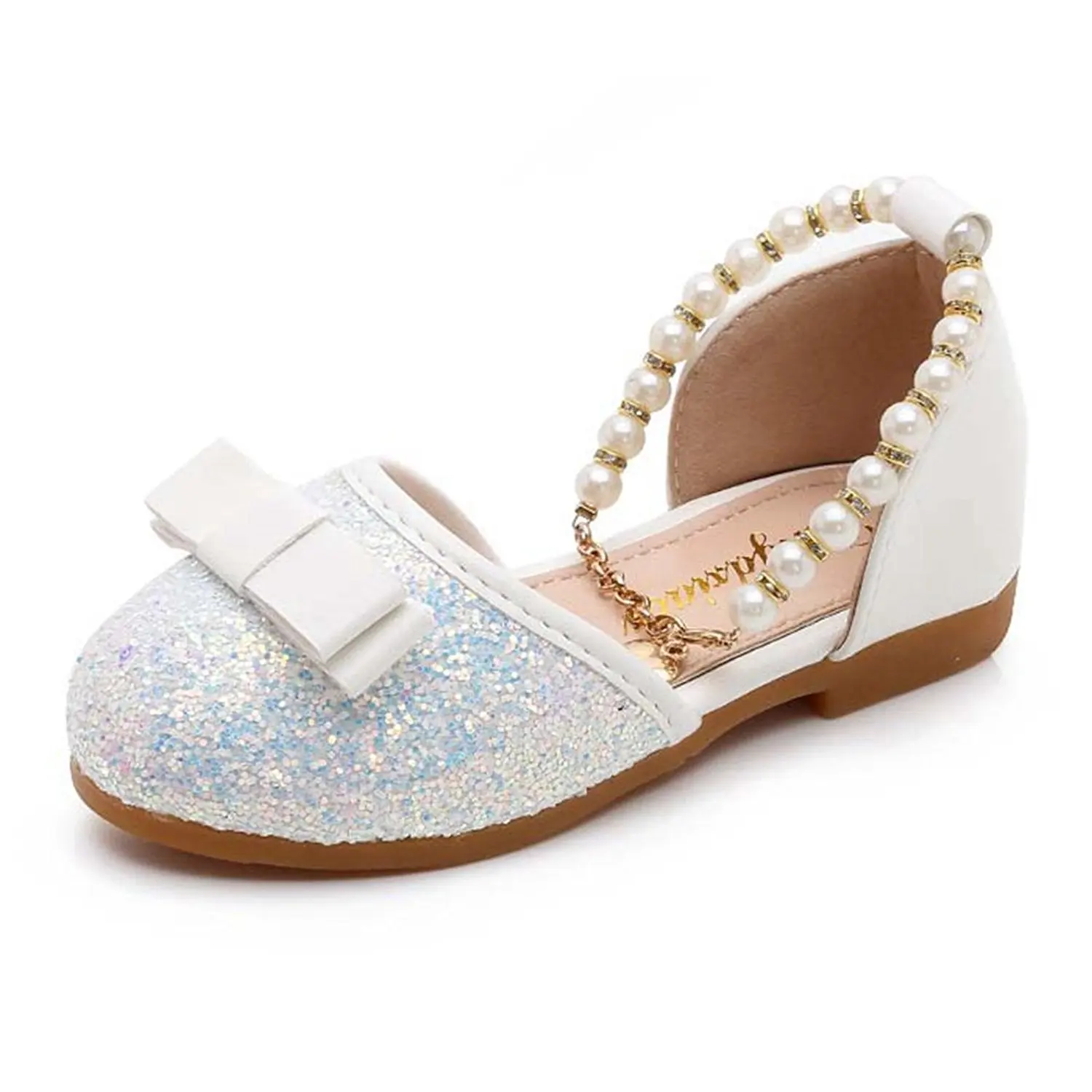 F-OXMY Toddler Little Girls Glitter Bowknot Mary Jane Slip On Ballet Princess Shoes with Strap