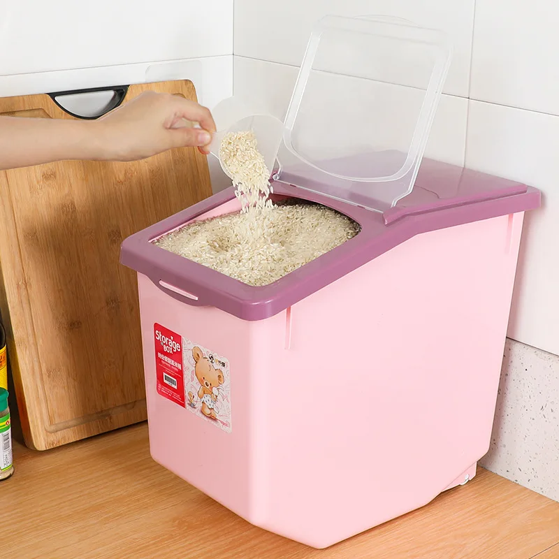 Plastic Airtight Rice Storage Container With Wheel And Handle 10kg 15kg