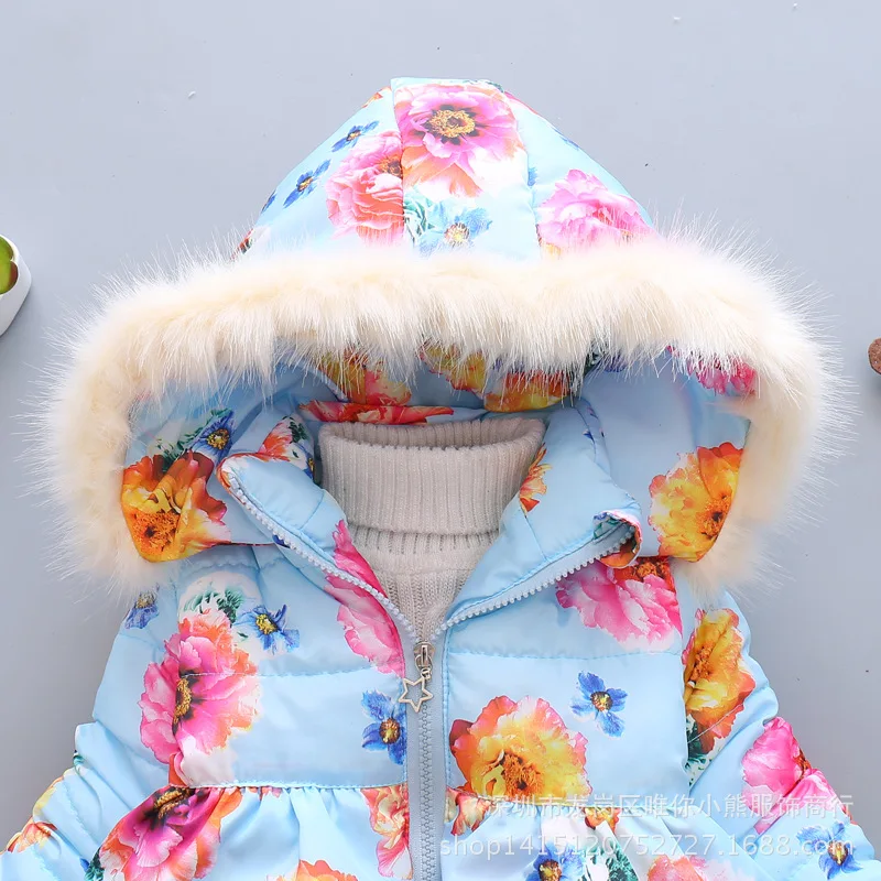 Newest Girls Winter Coats Baby Jacket Hooded WAM Floral Outerwear Kids Parkas Cotton-Padded Coats