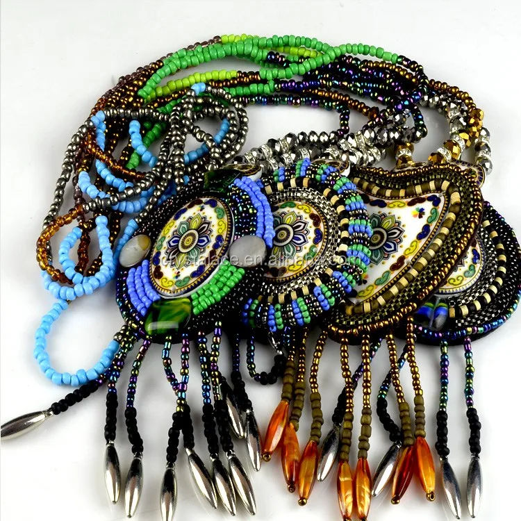 Fashion designs colourful native style pendant applique, collar beads trimming for neck decoration