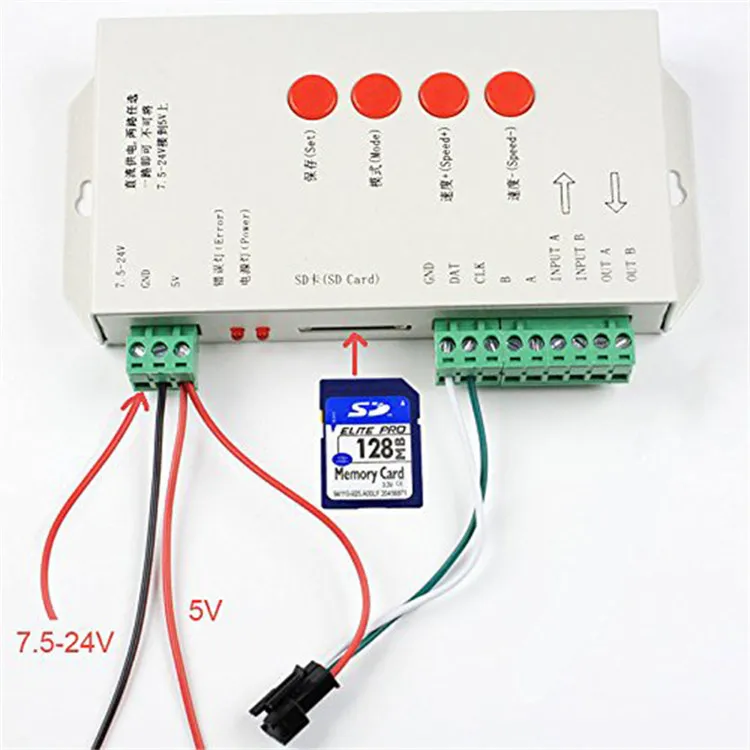 LED T1000S 128 SD Card Pixels Controller,DC5~24V,for WS2801 WS2811 WS2812B LPD6803 LED 2048 strip light lamp