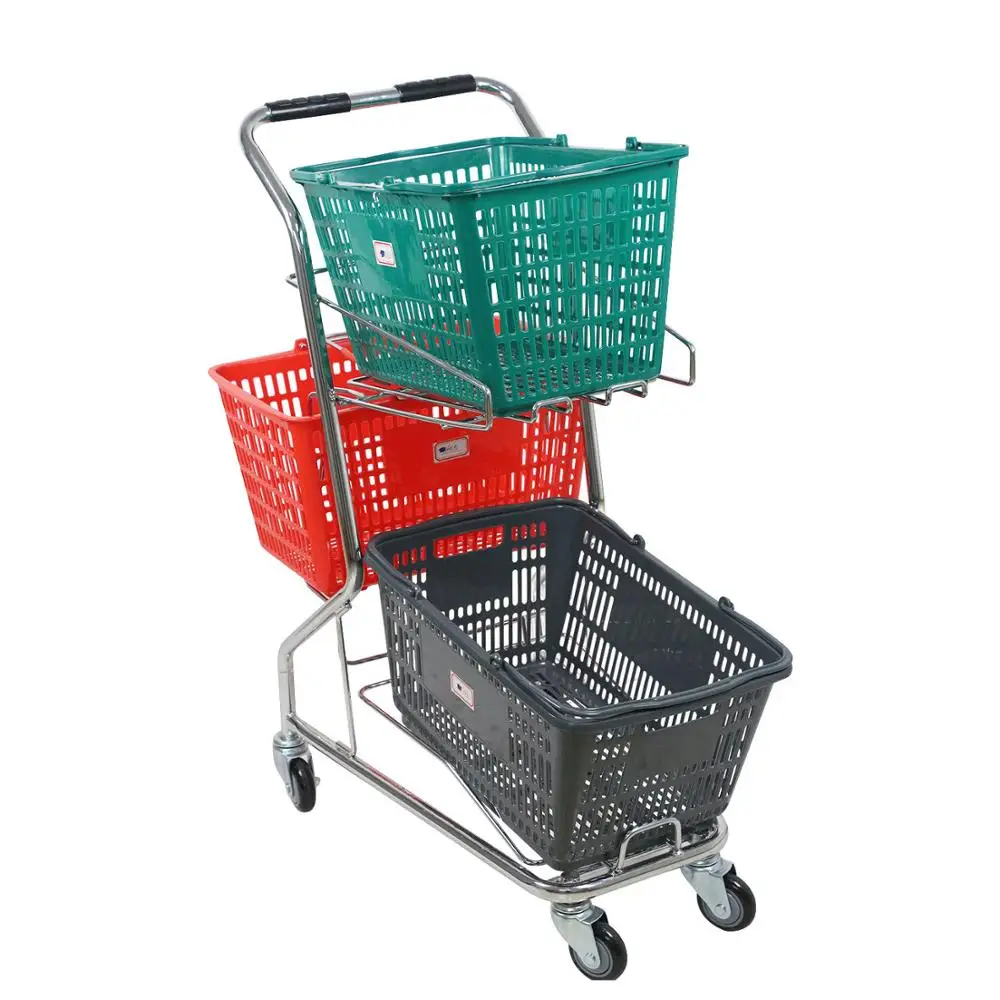  Japanese  Style Supermarket Two Basket Shopping  Trolley 