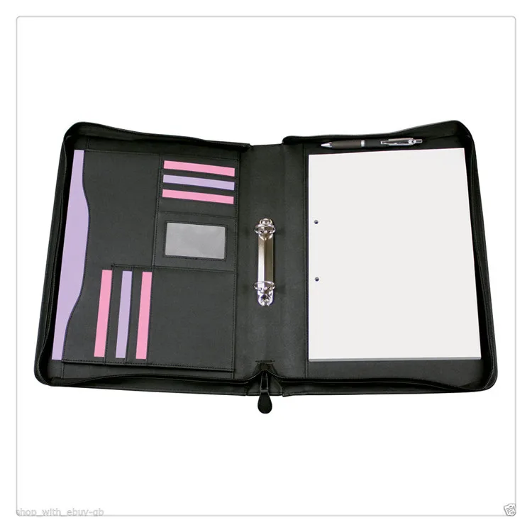A4 Conference Folder Zipped Folio Case Pu Business Organiser Leather