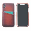 vintage bicolor two tone painting edge leather phone case for iPhone X, ultra thin backcover with one diagonal credit card slot