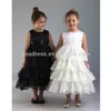 FLYA-1005 Lovely Lace White Satin tulle layered Cute Flower girl dress for wedding