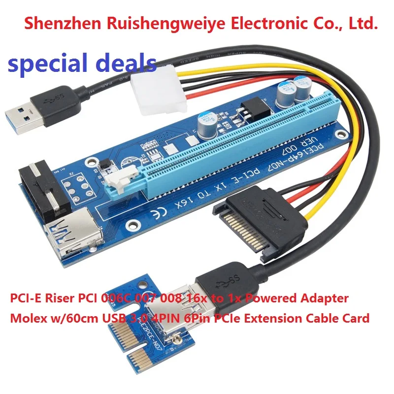 USB 3.0 PCI-E Riser Mining Card VER 006C 16X To 1X Powered Adapter 006C 6 Pack