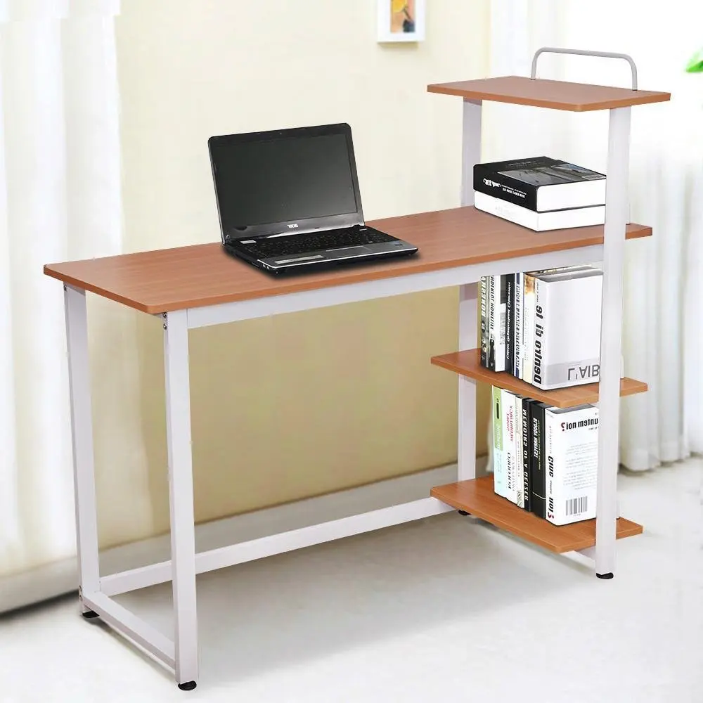 Yaheetech 4 Tier Shelving Round Corner Wood Computer Desk Home Yaheetech 4 Tier Shelving Round Corner Wood Computer Desk Home Office Study Brown