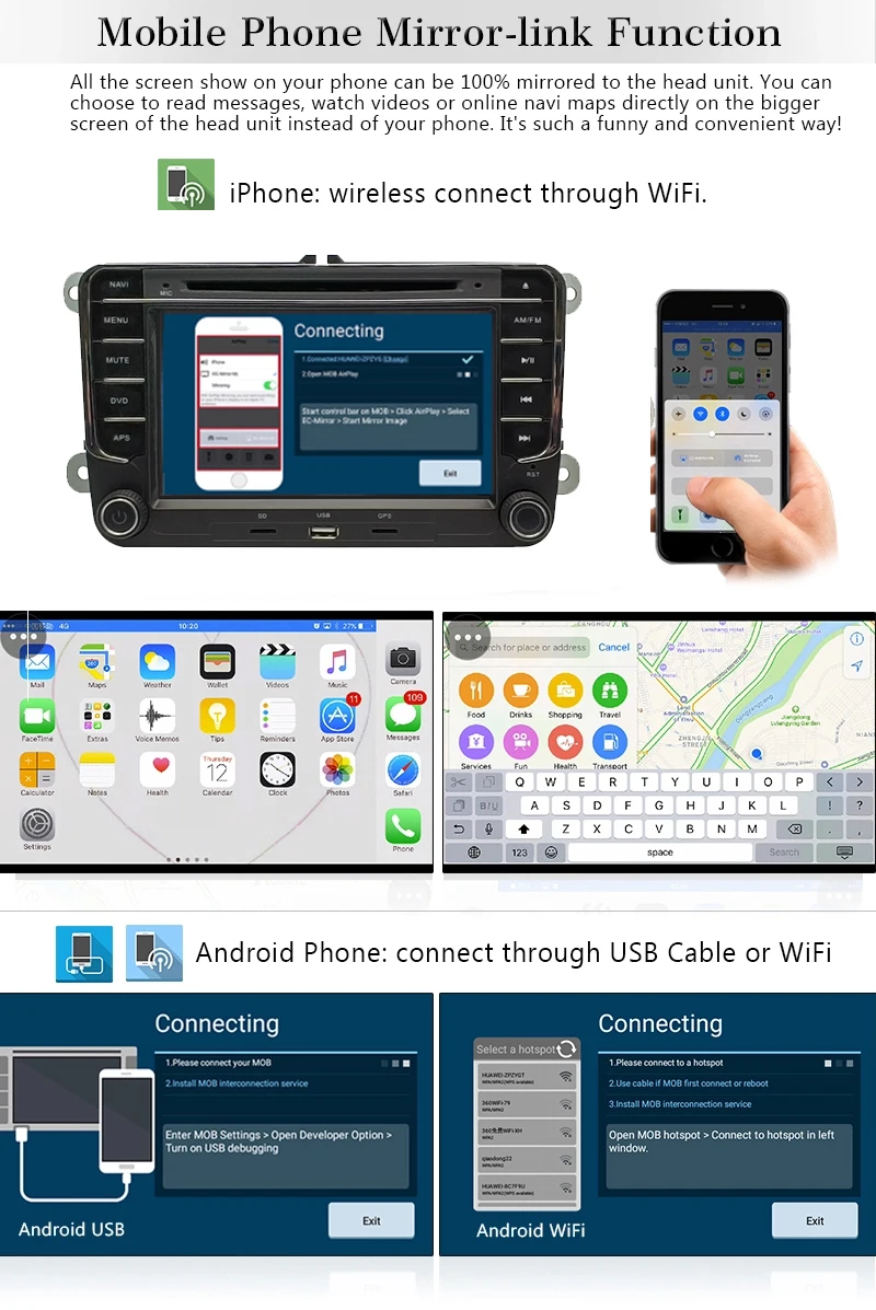 YHT 2 DIN 7 inch Android 8.1 Universal Radio Car DVD  Player for Volkswagen VW Car Stereo With HD GPS Navi BT USB SD RDS SWC MIC