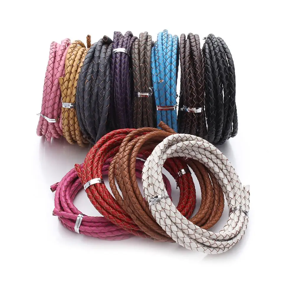 wholesale 3 4mm Unisex Weave braided leather cord For Bracelet Necklace jewelry Making Supplies