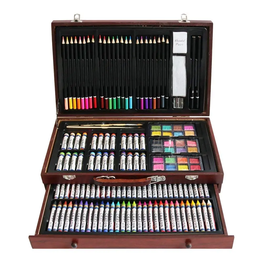 LUCKY CROWN 143-Piece Deluxe Art Set, Art Supplies for Painting and Drawing, Art Kit in Wood Box Includes Acrylic, Oil, Watercolor Paints, Oil Pastels, Color Pencils
